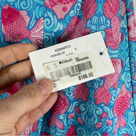 NWT Kaeli Smith Mini Strapless Dress Women's 2 Blue Pink Tropical Cruise Beach - Picture 2 of 10